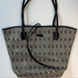 Neiman Marcus black & cream large straw woven tote